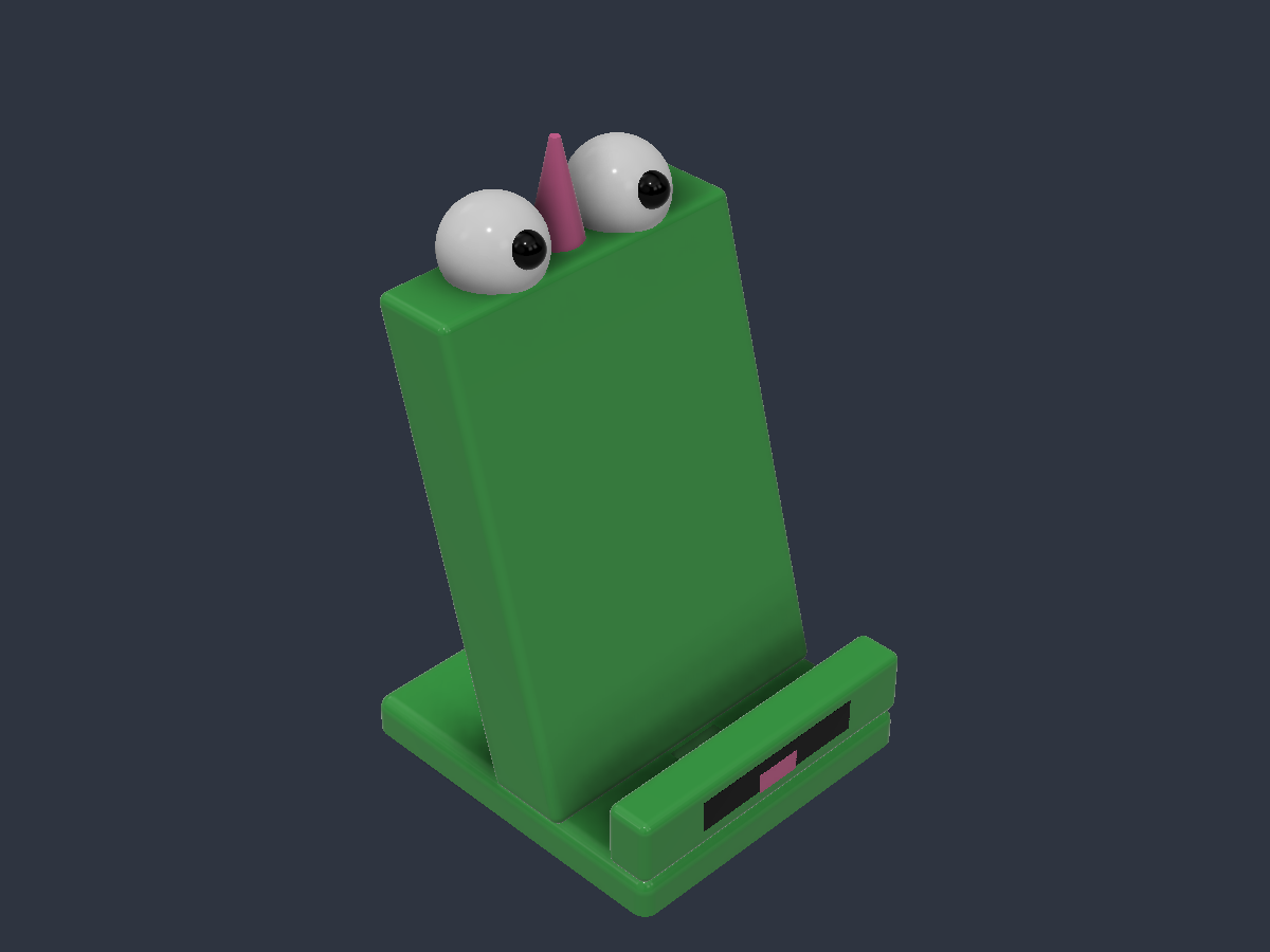 Ontwerp van het telefoonmonster, een groene telefoonstandaard met ogen